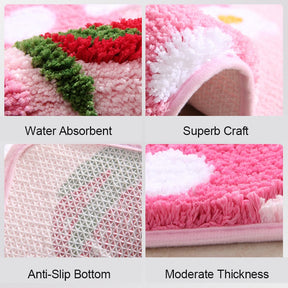 Cute Strawberry Floor Mat Non-Slip Bath Mat Bedroom Hallway Entrance Door Mat Toilet Absorbent Rug Mats Flower Foot Mat Carpet