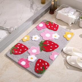 Cute Strawberry Floor Mat Non-Slip Bath Mat Bedroom Hallway Entrance Door Mat Toilet Absorbent Rug Mats Flower Foot Mat Carpet