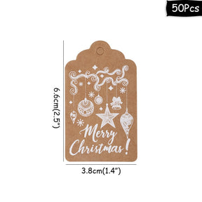 Cyuan 50pcs Christmas Gift Tags Santa Claus Snowflake Kraft Paper Tag with rope Label Xmas Gift for Xmas Party DIY Supplies