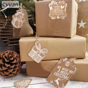 Cyuan 50pcs Christmas Gift Tags Santa Claus Snowflake Kraft Paper Tag with rope Label Xmas Gift for Xmas Party DIY Supplies