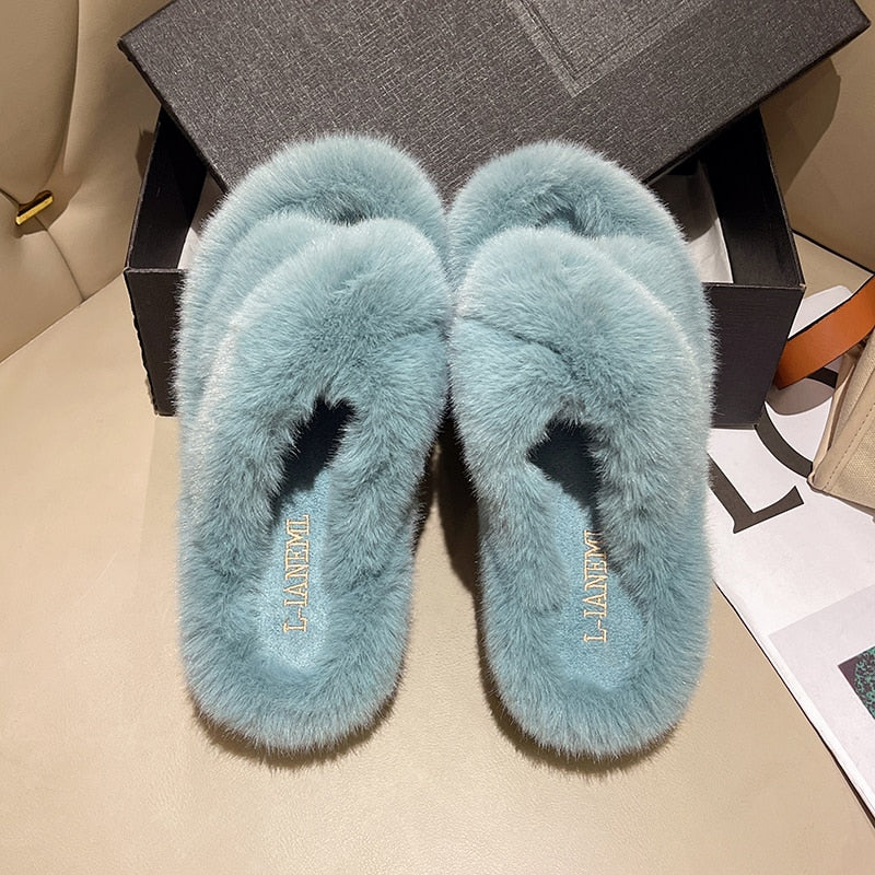 2022 Fashion High End Luxury Fur Women Furry Shoes Wedges Plus Size 35-42 High Heel Autumn Winter Indoor Casual Warm Furry Slippers