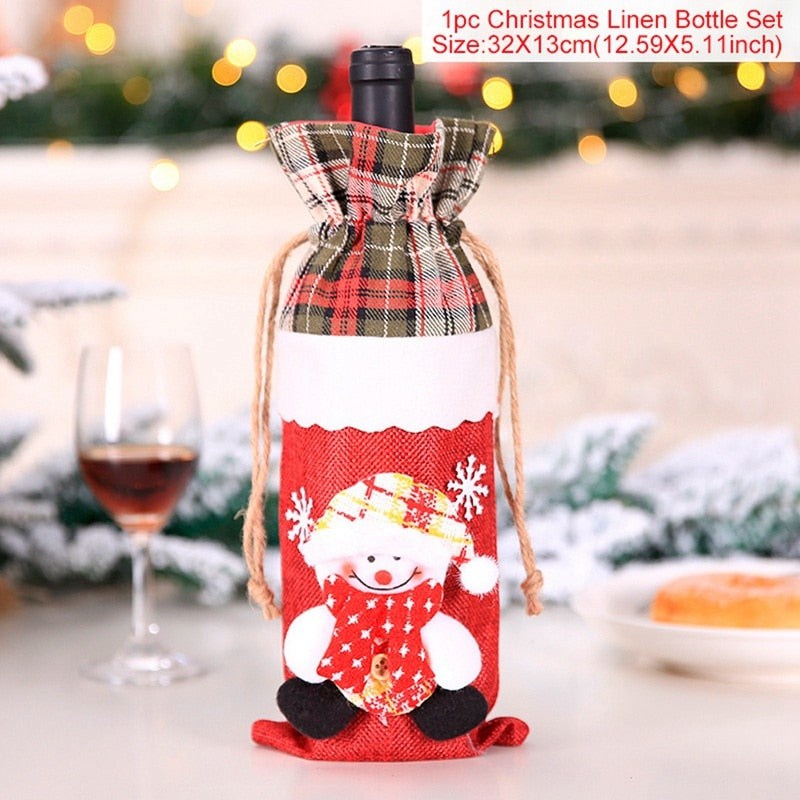 Christmas Decorations for Home Santa Claus Wine Bottle Cover Snowman Stocking Gift Holders Xmas Navidad Decor New Year