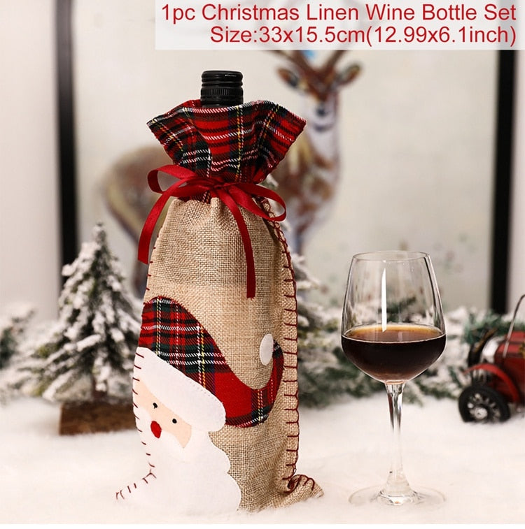 Christmas Decorations for Home Santa Claus Wine Bottle Cover Snowman Stocking Gift Holders Xmas Navidad Decor New Year