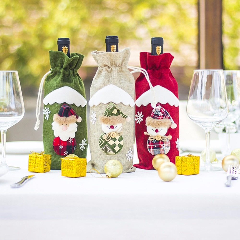 Christmas Decorations for Home Santa Claus Wine Bottle Cover Snowman Stocking Gift Holders Xmas Navidad Decor New Year