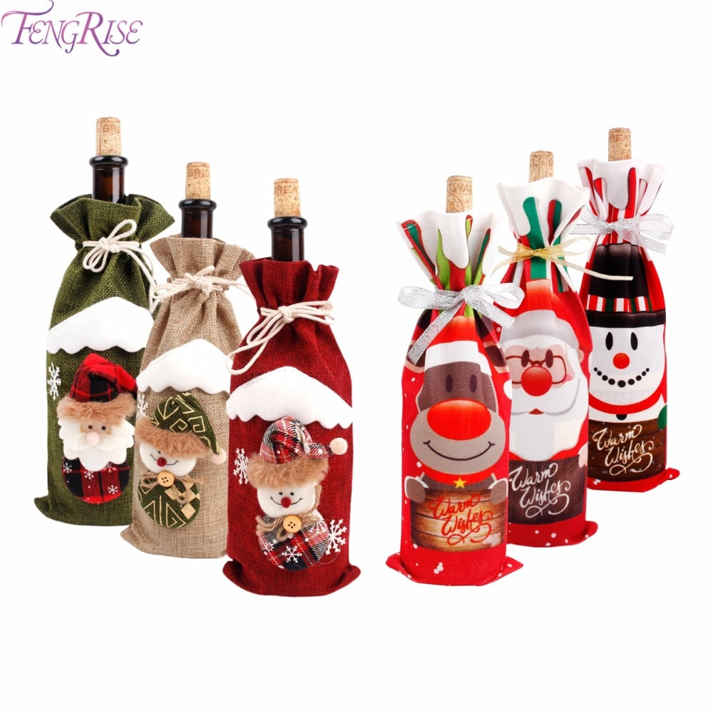 Christmas Decorations for Home Santa Claus Wine Bottle Cover Snowman Stocking Gift Holders Xmas Navidad Decor New Year