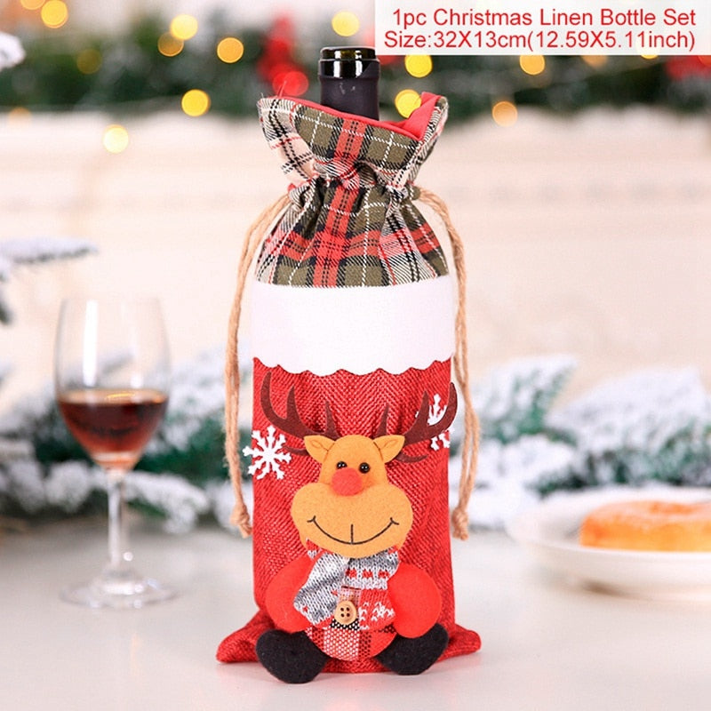 Christmas Decorations for Home Santa Claus Wine Bottle Cover Snowman Stocking Gift Holders Xmas Navidad Decor New Year