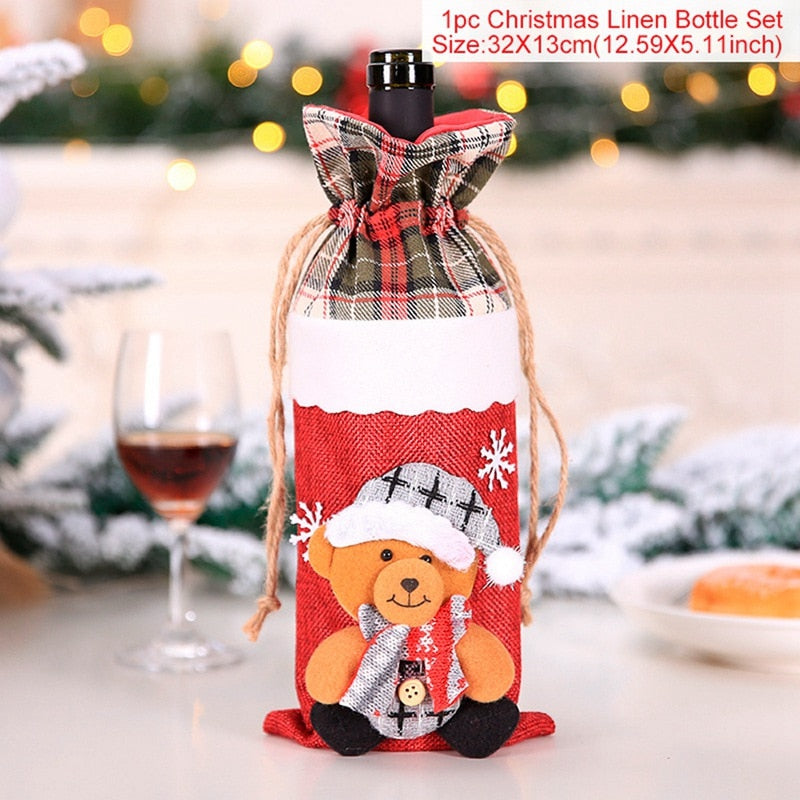 Christmas Decorations for Home Santa Claus Wine Bottle Cover Snowman Stocking Gift Holders Xmas Navidad Decor New Year