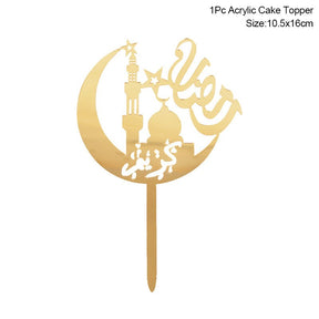 Golden Eid Mubarak Acrylic Cake Toppers Castle Moon CupCake Topper for Ramadan Islamic Muslim Festival Party Cake DIY Decoration