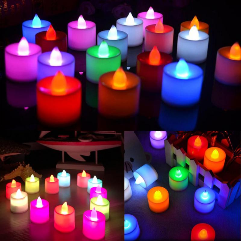 Flameless LED Tea Lights Candles Battery Powered Coloful Flickering Pillar Candles Votive Tealight Romantic party Home Decor
