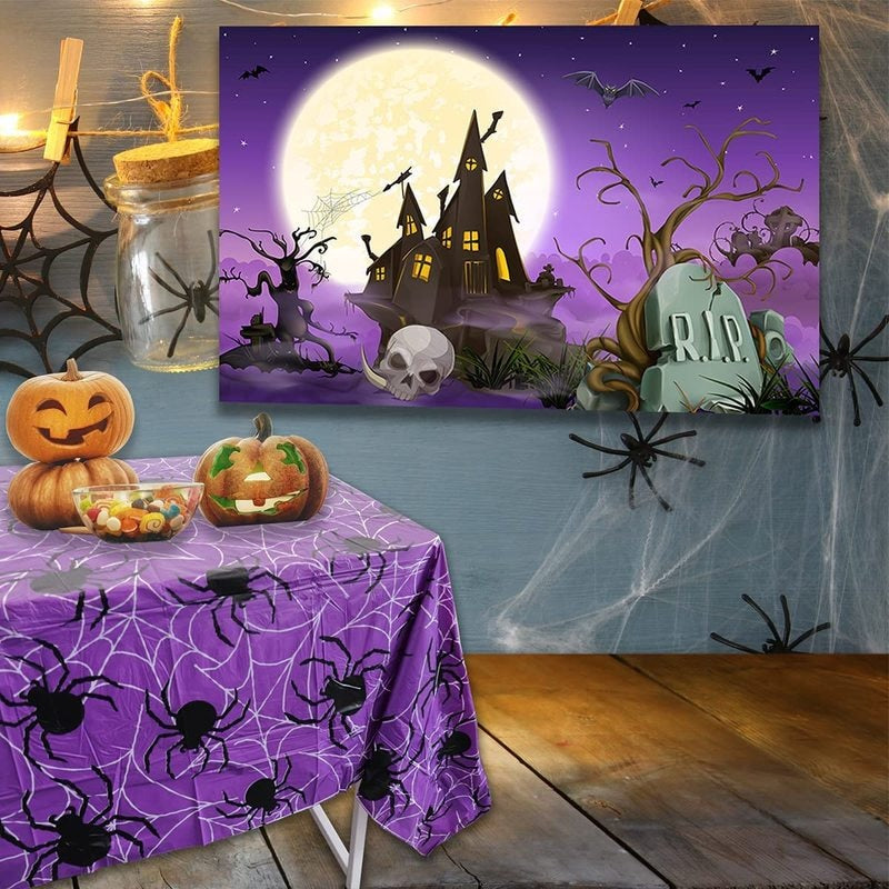 Halloween Decoration Tablecloth Pumpkin Spider Web Bat Plastic Table Cover Clothes Festival Party Home Table Decoration Supplies