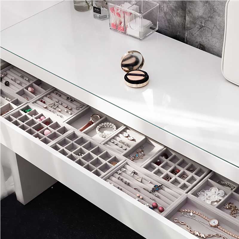 Handmade DIY Jewelry Box Drawer Storage Organizer Gray Soft Velvet Jewellery Earring Necklace Pendant Bracelet Tray 9 Options