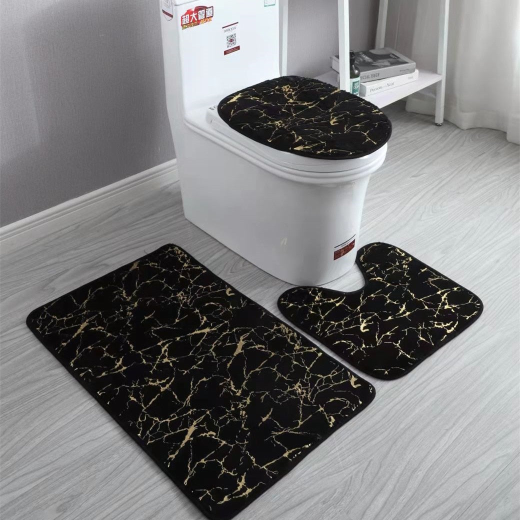 Home Living Room Bathroom Toilet Mats Set Gold Printing Anti Slip Rugs Bedroom Print Rug Shower Mat Bath Mats Bathroom