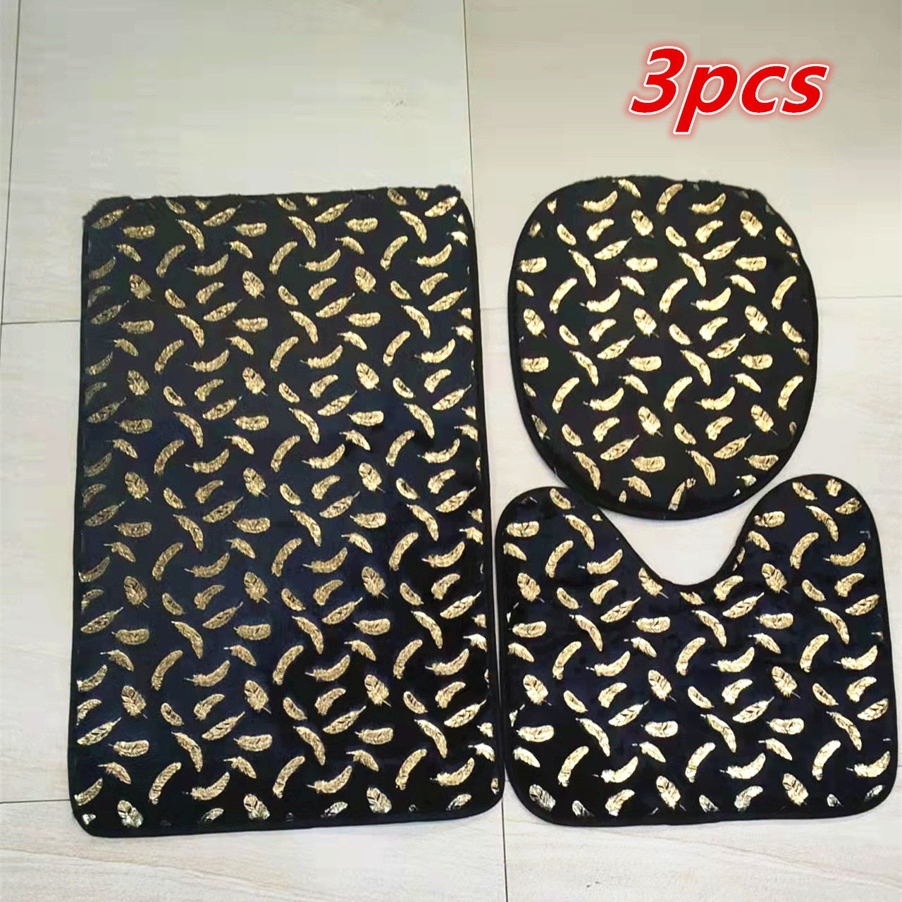 Home Living Room Bathroom Toilet Mats Set Gold Printing Anti Slip Rugs Bedroom Print Rug Shower Mat Bath Mats Bathroom