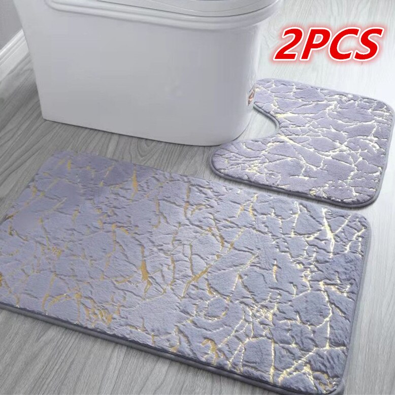 Home Living Room Bathroom Toilet Mats Set Gold Printing Anti Slip Rugs Bedroom Print Rug Shower Mat Bath Mats Bathroom