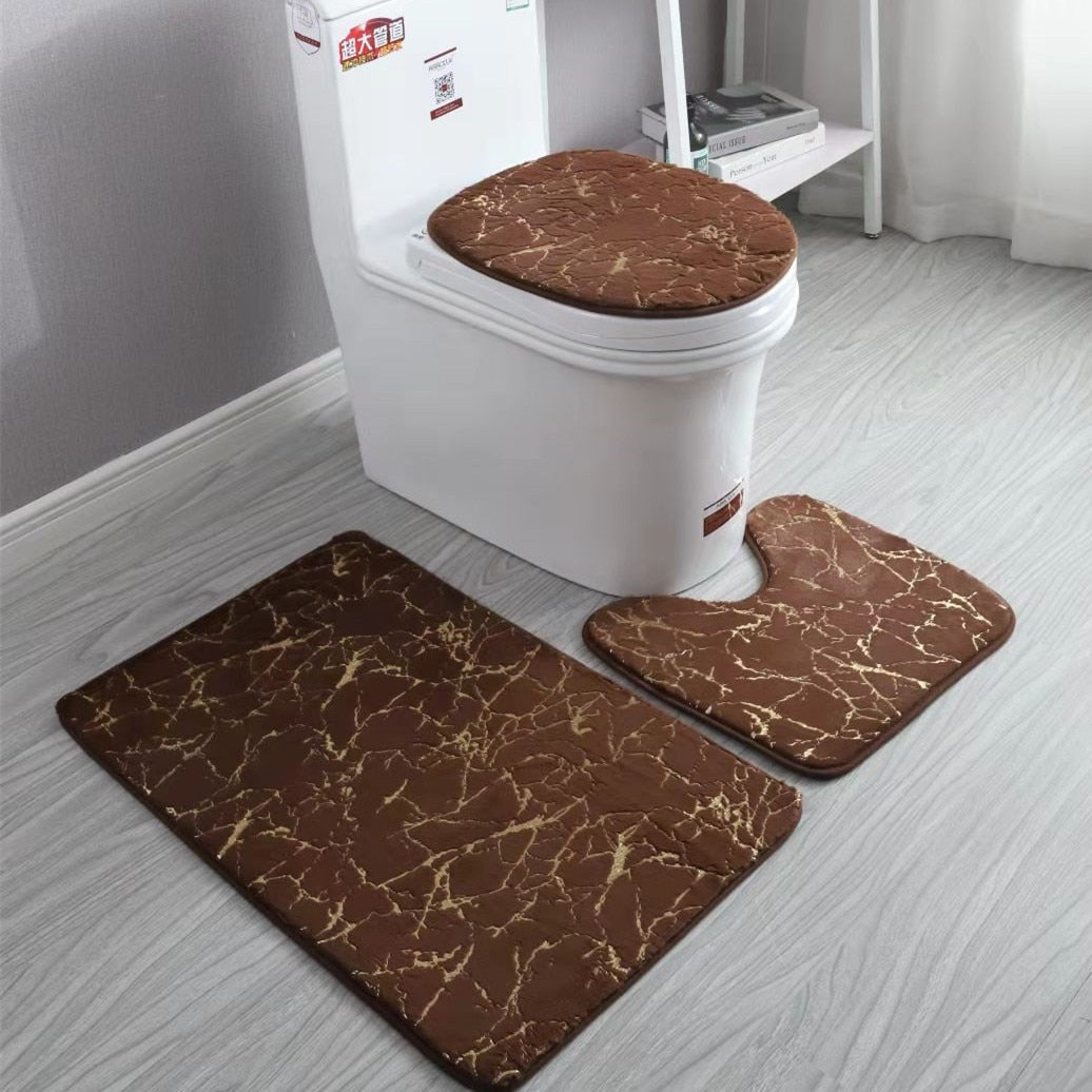 Home Living Room Bathroom Toilet Mats Set Gold Printing Anti Slip Rugs Bedroom Print Rug Shower Mat Bath Mats Bathroom