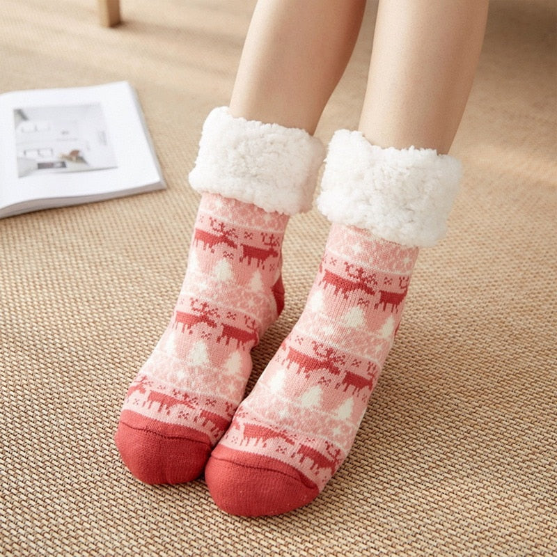 Home Slippers Women Winter Floor Shoes Christmas Elk Indoor Socks Shoes Warm Fur Slides Ladies Plush Slippers Pantoffels Dames