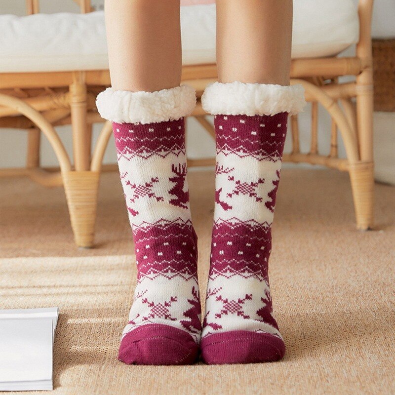 Home Slippers Women Winter Floor Shoes Christmas Elk Indoor Socks Shoes Warm Fur Slides Ladies Plush Slippers Pantoffels Dames