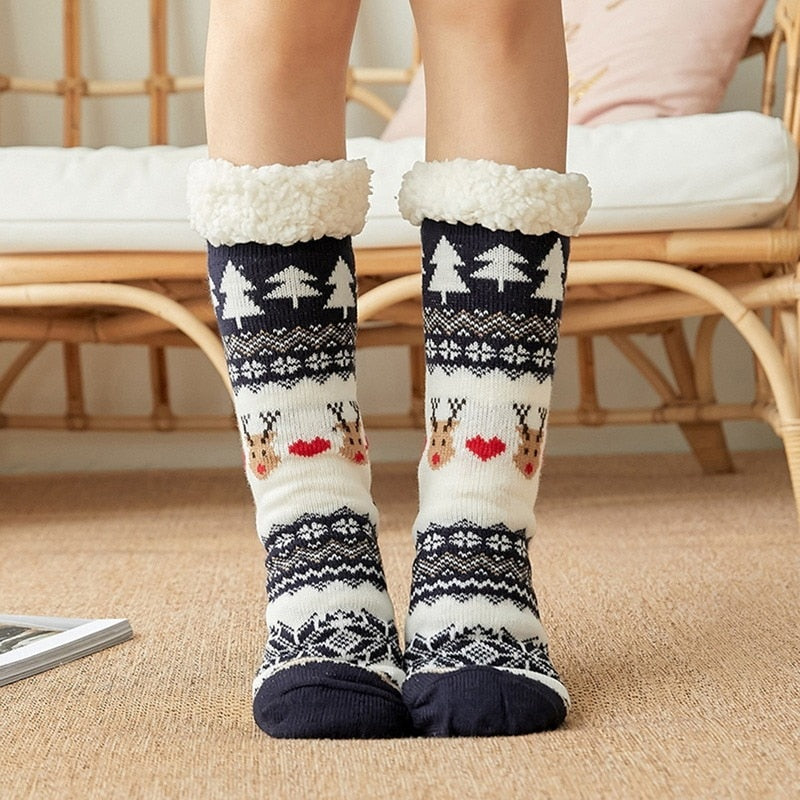 Home Slippers Women Winter Floor Shoes Christmas Elk Indoor Socks Shoes Warm Fur Slides Ladies Plush Slippers Pantoffels Dames