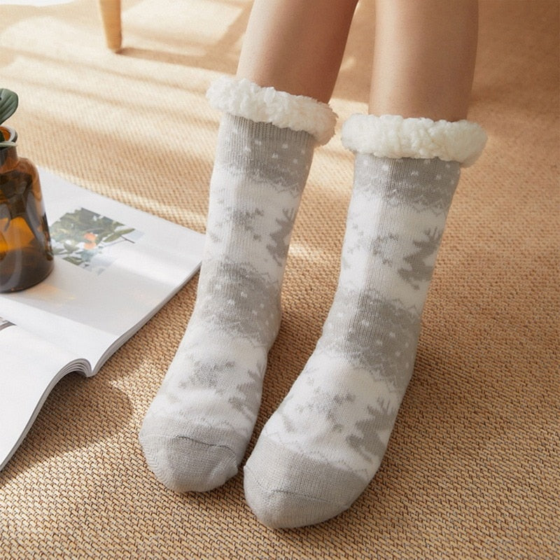 Home Slippers Women Winter Floor Shoes Christmas Elk Indoor Socks Shoes Warm Fur Slides Ladies Plush Slippers Pantoffels Dames