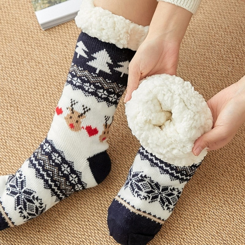 Home Slippers Women Winter Floor Shoes Christmas Elk Indoor Socks Shoes Warm Fur Slides Ladies Plush Slippers Pantoffels Dames