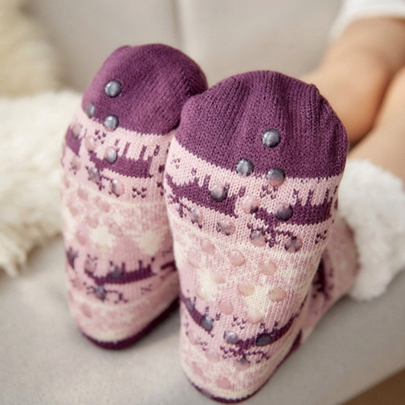 Home Slippers Women Winter Floor Shoes Christmas Elk Indoor Socks Shoes Warm Fur Slides Ladies Plush Slippers Pantoffels Dames