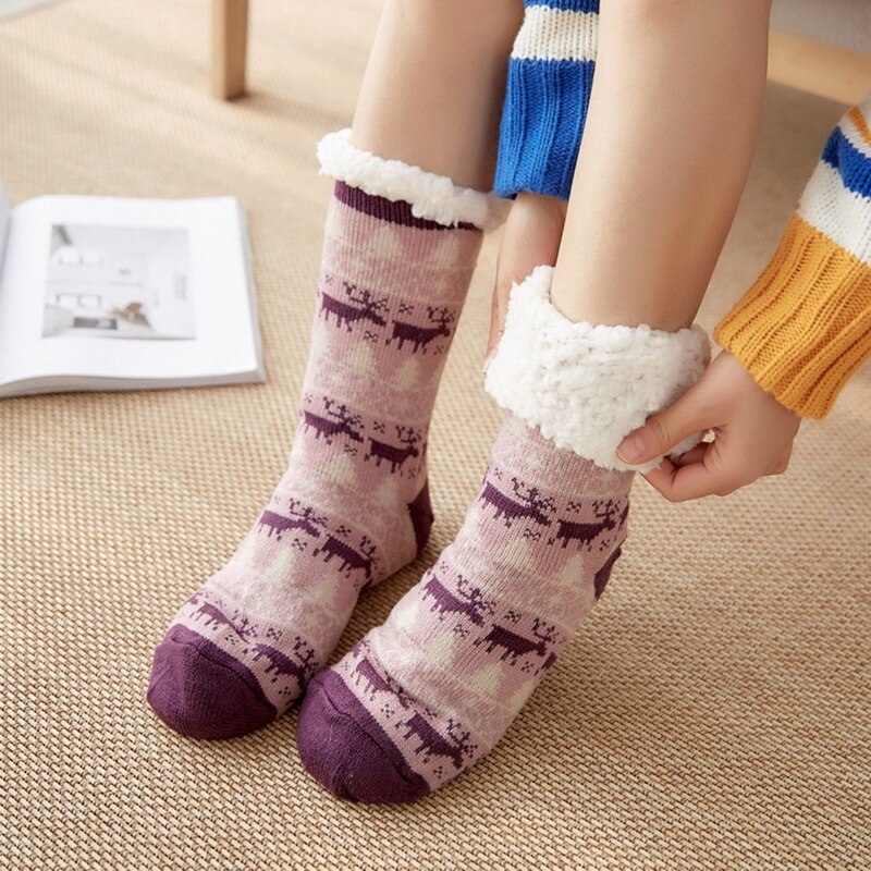 Home Slippers Women Winter Floor Shoes Christmas Elk Indoor Socks Shoes Warm Fur Slides Ladies Plush Slippers Pantoffels Dames