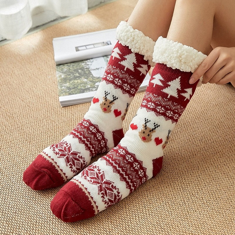 Home Slippers Women Winter Floor Shoes Christmas Elk Indoor Socks Shoes Warm Fur Slides Ladies Plush Slippers Pantoffels Dames