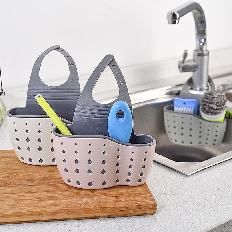 Home Storage Drain Basket Kitchen Sink Holder Adjustable Soap Sponge Shlf Hanging Drain Basket Bag Kitchen Accessories