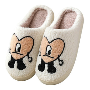 Hot Winter Big Smiley Pattern Women Fur Slippers House Couples Men Fluffy Slides Autumn Warm Plush Bedroom Ladies Cotton Shoes