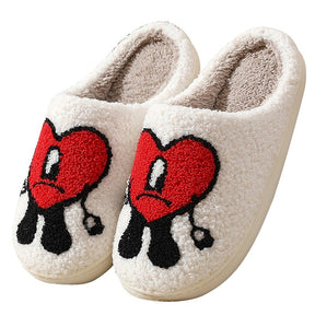 Hot Winter Big Smiley Pattern Women Fur Slippers House Couples Men Fluffy Slides Autumn Warm Plush Bedroom Ladies Cotton Shoes