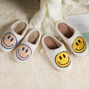 Hot Winter Big Smiley Pattern Women Fur Slippers House Couples Men Fluffy Slides Autumn Warm Plush Bedroom Ladies Cotton Shoes