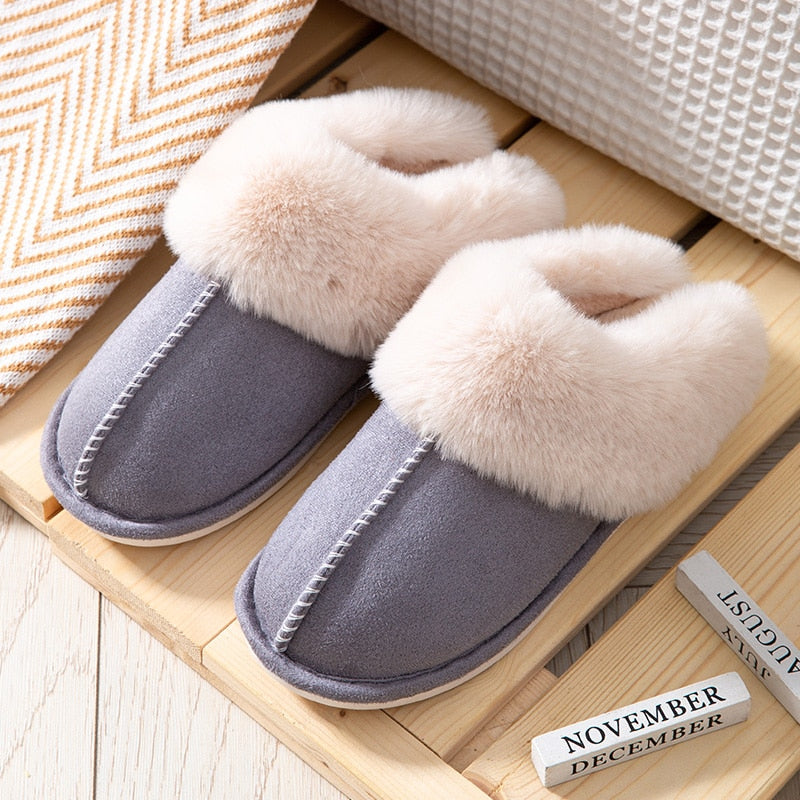 Winter New Cotton Slippers Outdoor Fashion Warm Indoor Bedroom Cotton Plush Shoes Fleece Fluffy Couple Memory