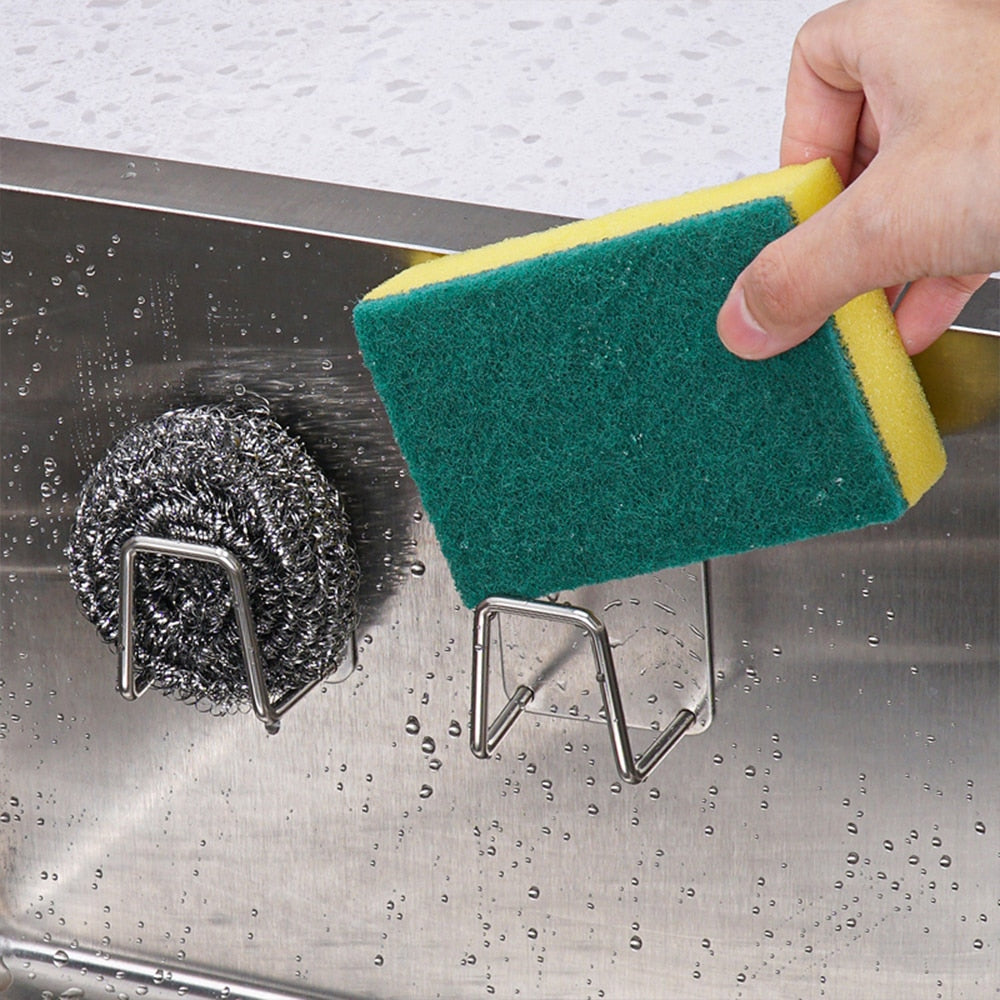 Kitchen Sponges Holder Self Adhesive Sink Sponges Drain Drying Rack 304 Stainless Steel Storage Holder Kitchen Sink Accessories