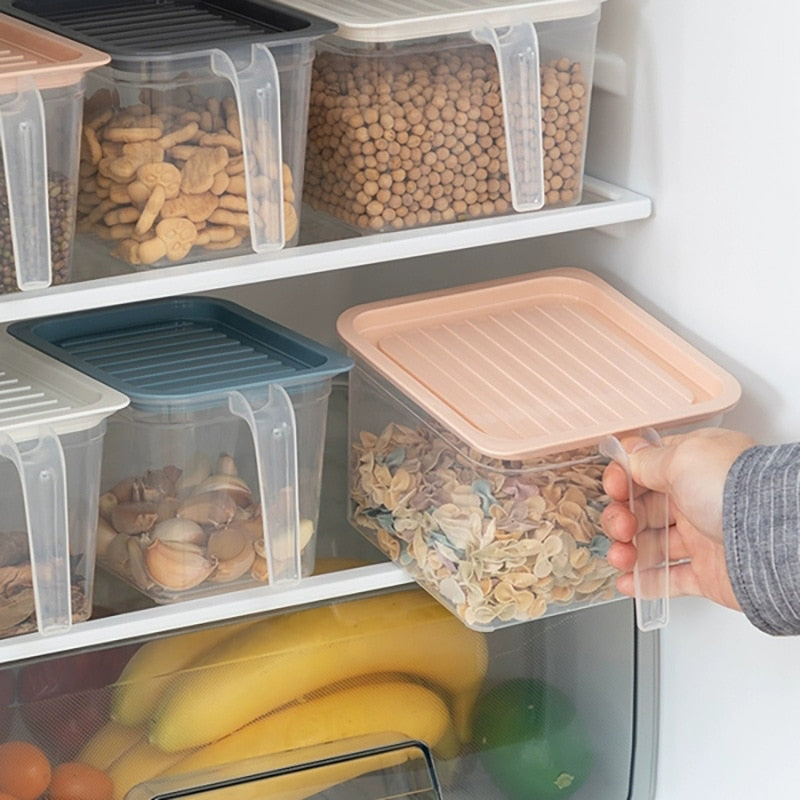 Kitchen Storage Box Refrigerator Fresh-keeping Box with Handle Plastic with Lid Sealed Food Fruit Storage Box Storage Jar