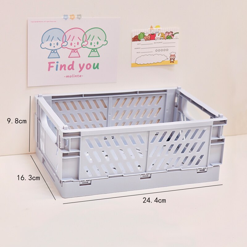 Korea Ins Desktop Folding Storage Box Organizer Student Sundries Snacks Toys Plastic Organizing Storage Box Dormitory Basket