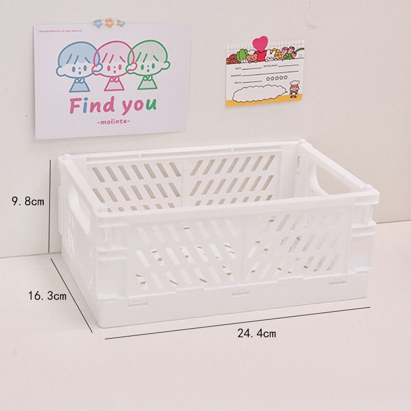 Korea Ins Desktop Folding Storage Box Organizer Student Sundries Snacks Toys Plastic Organizing Storage Box Dormitory Basket