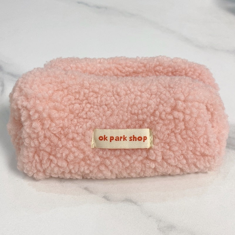 Lamb Hair Cosmetic Bag Plush Storage Cute Stationery Bag Large Capacity Travel Cosmetic Bag  Makeup Organizer