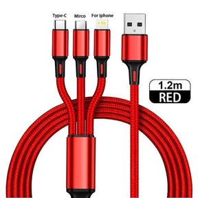 3 In 1 Fast Charging Cord For iPhone Huawei Micro USB Type C Charger Cable Multi Usb Port Multiple Usb Charging Cord