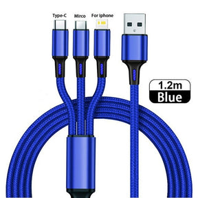 3 In 1 Fast Charging Cord For iPhone Huawei Micro USB Type C Charger Cable Multi Usb Port Multiple Usb Charging Cord