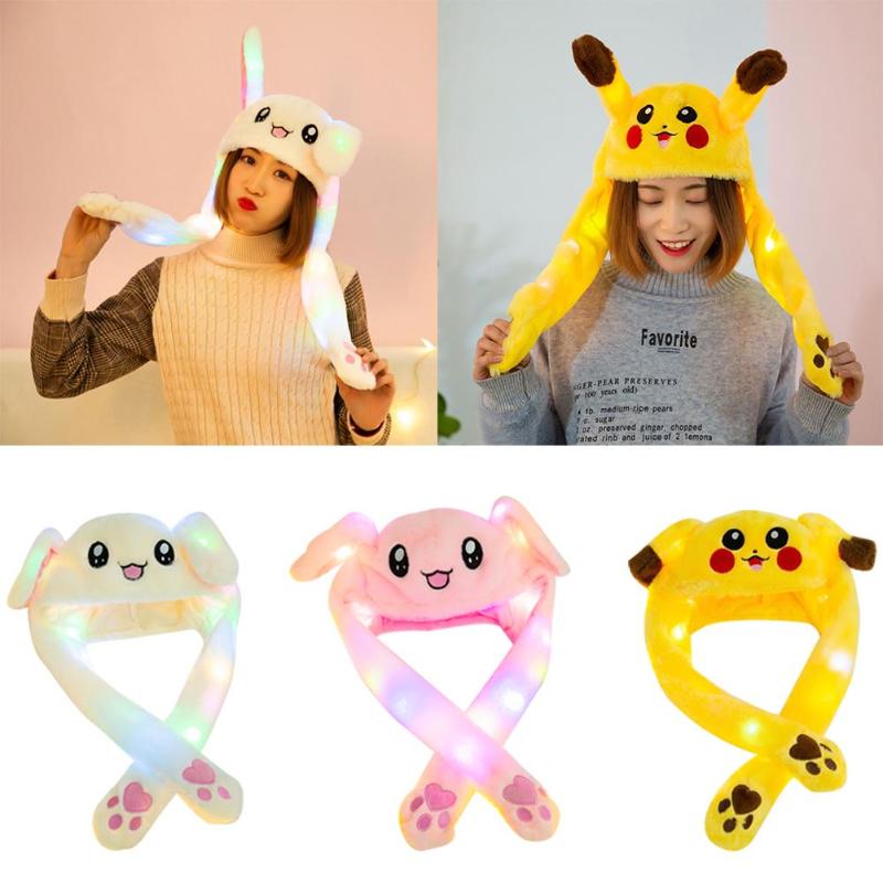 Lovely Luminous/no light Plush Rabbit Hat Funny Play Toy Up Down Moving Bunny Ears Toy Hat Girlfriend Children Gifts