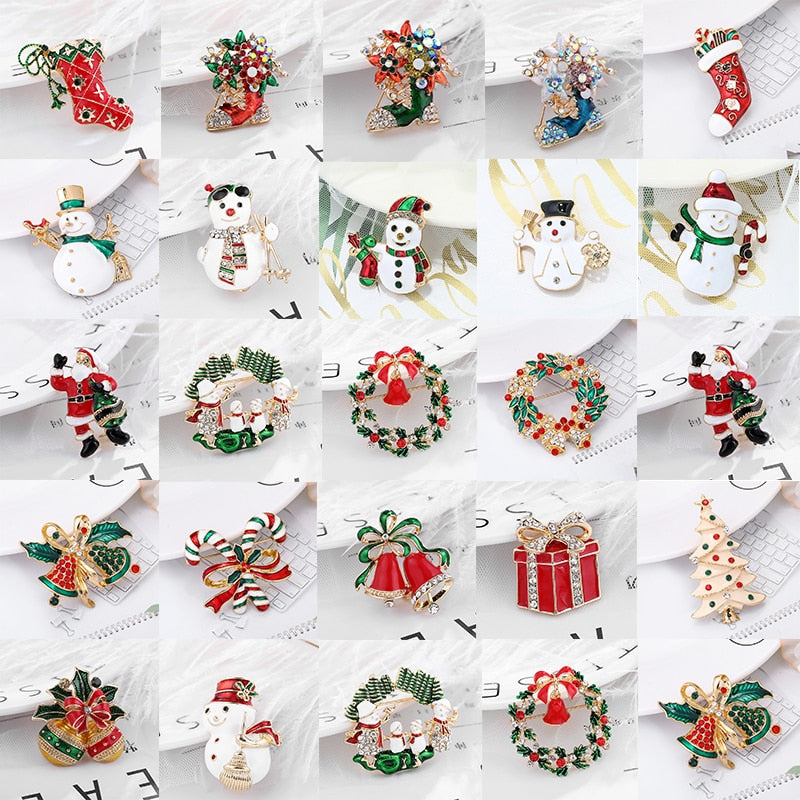 Luxury Exquisite Christmas Brooch Pin Snowman Santa Claus Boot Garland Fashion Jewelry Gift Christmas Decoration Brooches