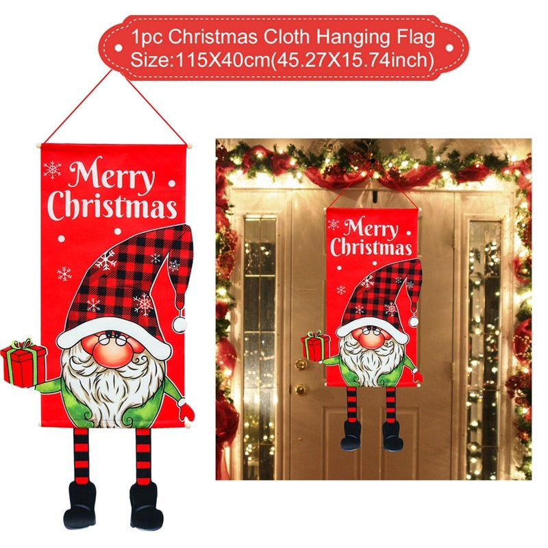 Merry Christmas Hanging Flag Christmas Decorations For Home Door Christmas Ornaments Xmas Gifts Navidad Decor 2023 New Year