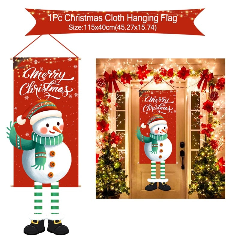 Merry Christmas Hanging Flag Christmas Decorations For Home Door Christmas Ornaments Xmas Gifts Navidad Decor 2023 New Year