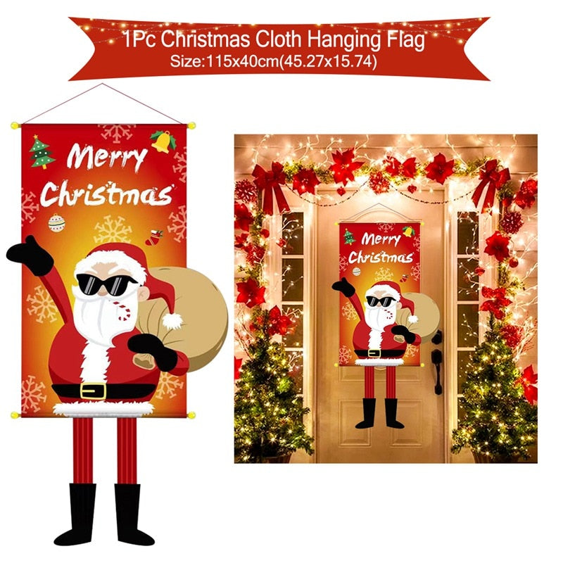 Merry Christmas Hanging Flag Christmas Decorations For Home Door Christmas Ornaments Xmas Gifts Navidad Decor 2023 New Year