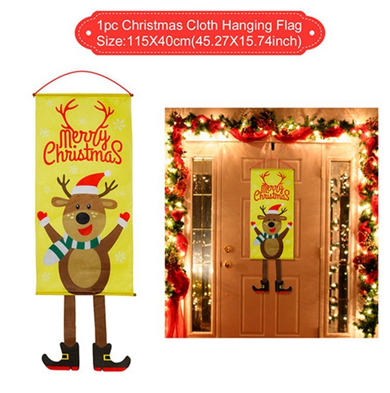 Merry Christmas Hanging Flag Christmas Decorations For Home Door Christmas Ornaments Xmas Gifts Navidad Decor 2023 New Year