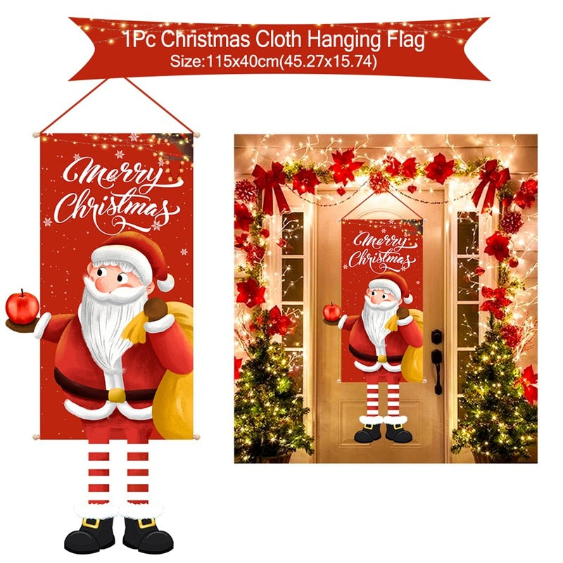 Merry Christmas Hanging Flag Christmas Decorations For Home Door Christmas Ornaments Xmas Gifts Navidad Decor 2023 New Year