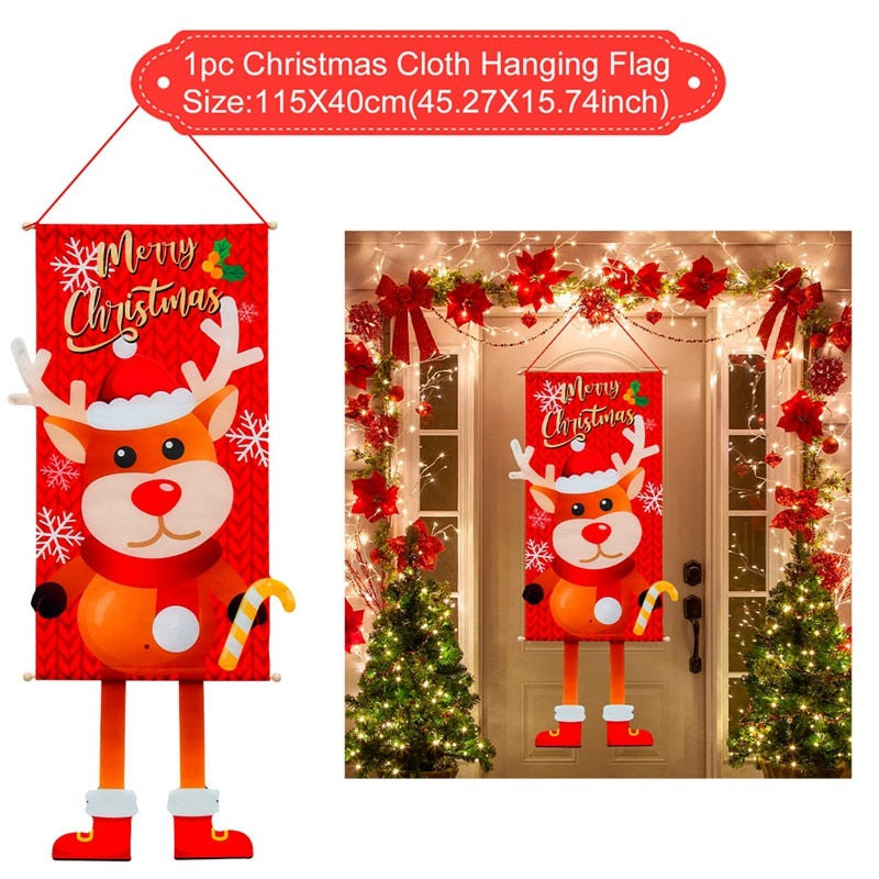 Merry Christmas Hanging Flag Christmas Decorations For Home Door Christmas Ornaments Xmas Gifts Navidad Decor 2023 New Year