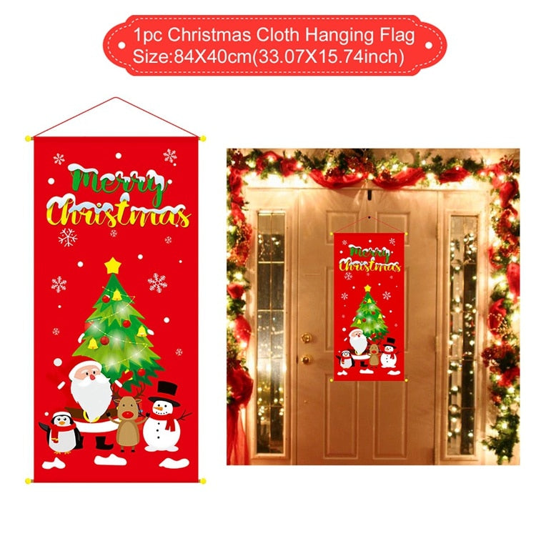 Merry Christmas Hanging Flag Christmas Decorations For Home Door Christmas Ornaments Xmas Gifts Navidad Decor 2023 New Year