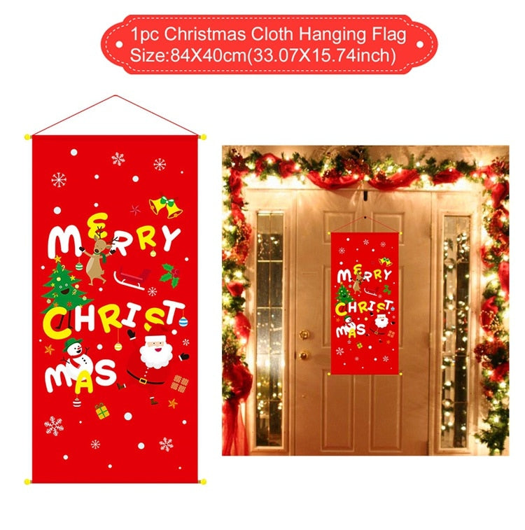 Merry Christmas Hanging Flag Christmas Decorations For Home Door Christmas Ornaments Xmas Gifts Navidad Decor 2023 New Year