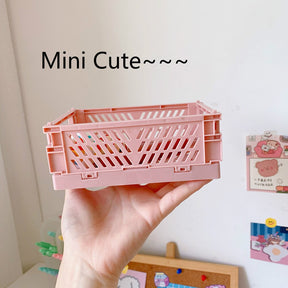 Mini DIY Folding Plastic Desktop Stationery Organizer Storage Box Large Capacity Creative School Office Desk Storage Basket